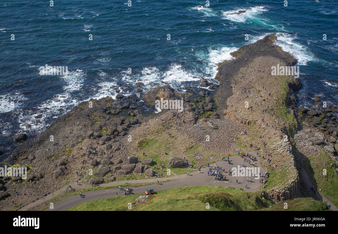 Bird view on a Giant`s Causeway coast one of the most popular tourists spots in the world Bushmills Antrim Northern Ireland Stock Photo
